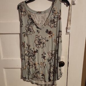 Maurices Floral Tank Top - Light Blue and Brown